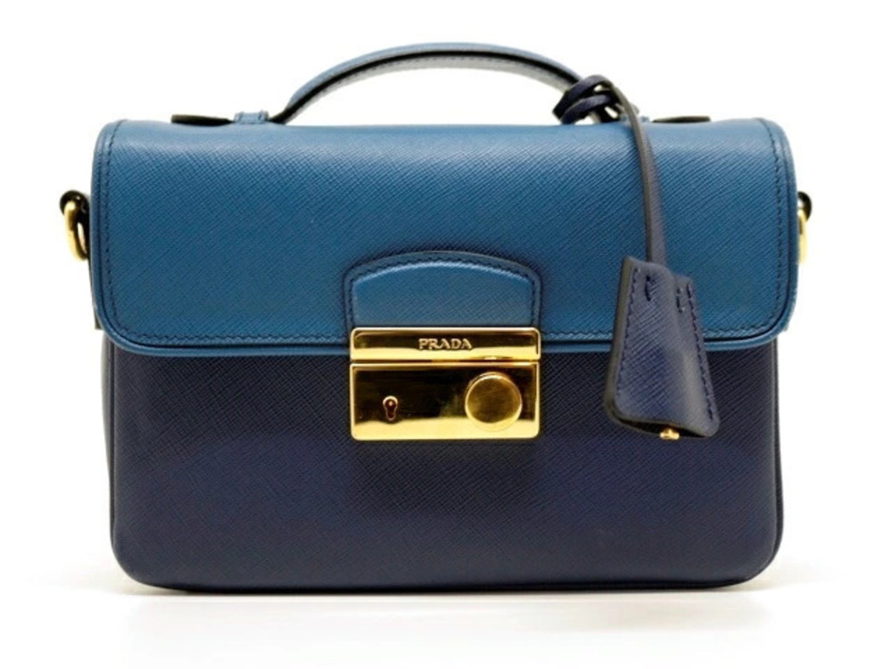 Prada Bag Handbag Shoulder Saffiano Leather Blue